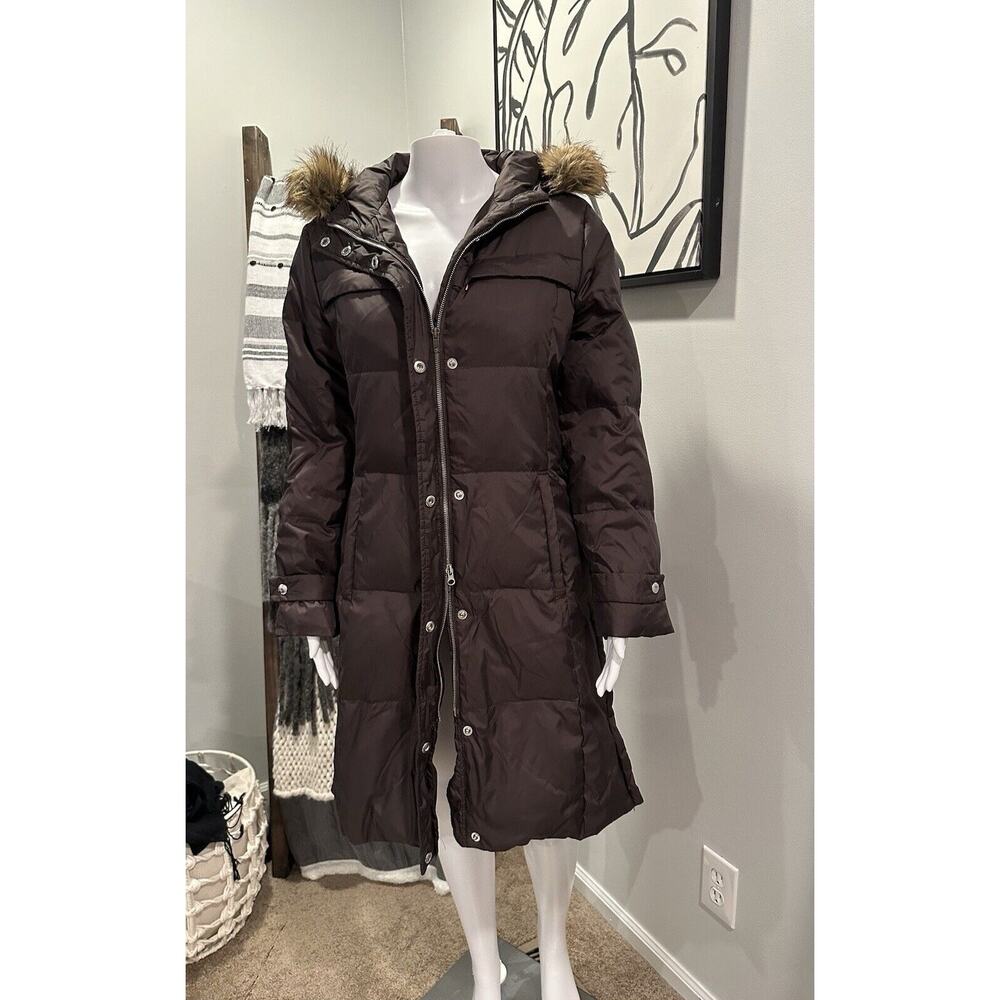 Michael Kors Women’s M Down Puffer Parka Winter Coat Hood With Fur Trim Brown - Picture 5 of 16